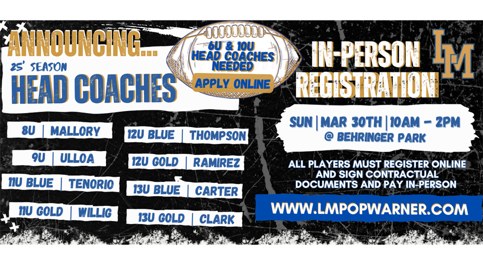 25' HEAD COACHES - CLICK HERE TO REGISTER ONLINE!